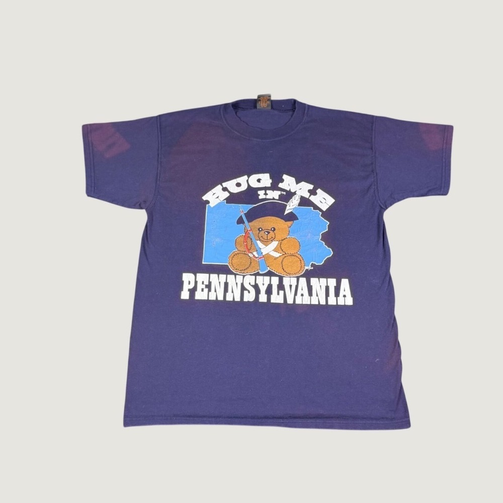 Vintage PM Hug Me In Pennsylvania Teddy Bear Graphic T-Shirt Purple Mens M USA